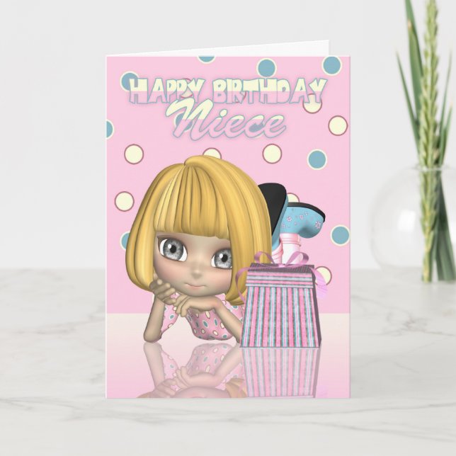 Nece Birday Card with Cute Little Girl and Gift Kort (Framsida)