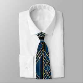 Neck Tie - Art Deco Blue & Guld speglad Slips