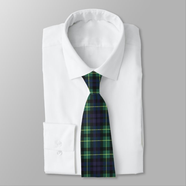 Neck Tie - Grönt Blue och Gult Tartan Slips (Bunden)
