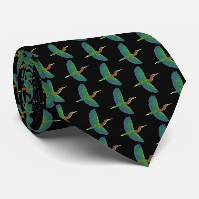 Neck Tie - Grönt Heron (svart) Slips (Rullad)