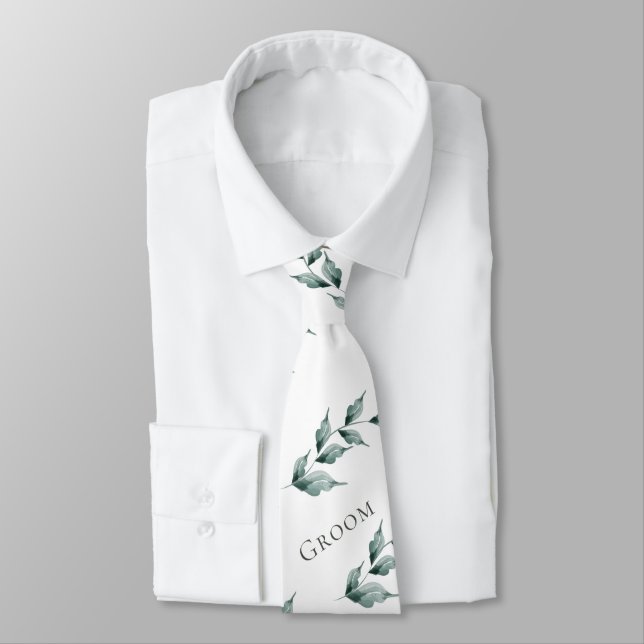 Neck Tie Groom | Grått Jade-Grönt Botaniskt Slips (Bunden)