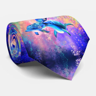 Neck Tie med Lycklig-delfinpar - målning Slips