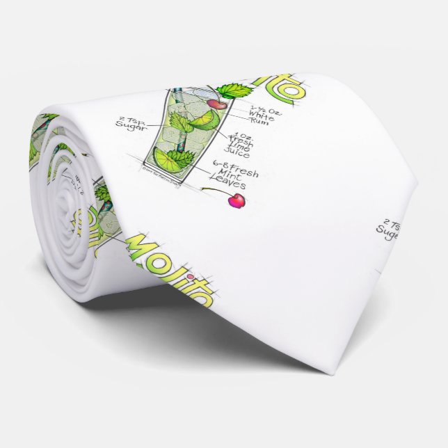 NECK TIE - MOJITO RECIPE COCKTAIL ART SLIPS (Rullad)