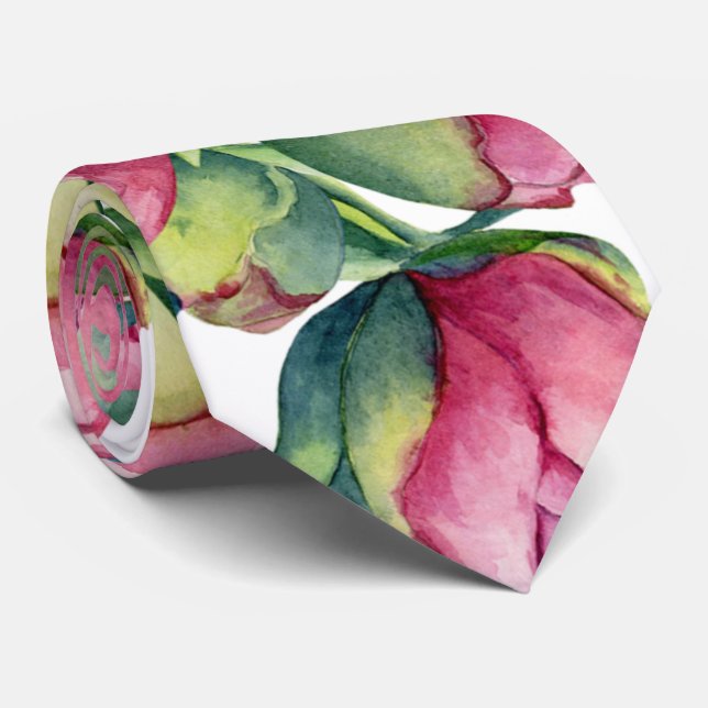 Neck Tie Rosa Peony Lökar Slips (Rullad)
