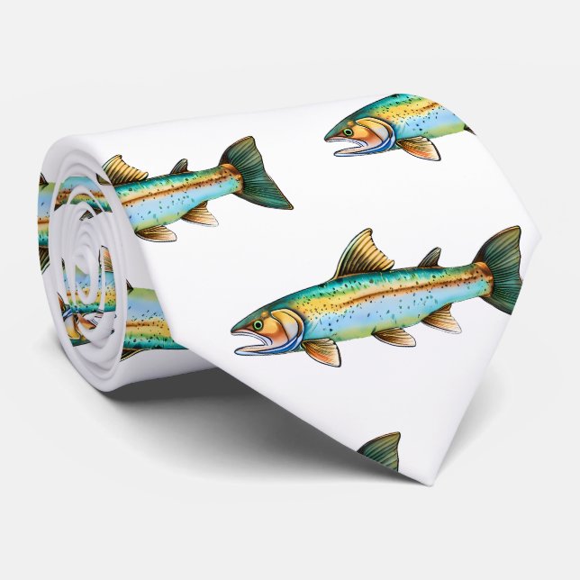 Neck Tie - Vattenfärgsserie: Trout/Salmon Slips (Rullad)