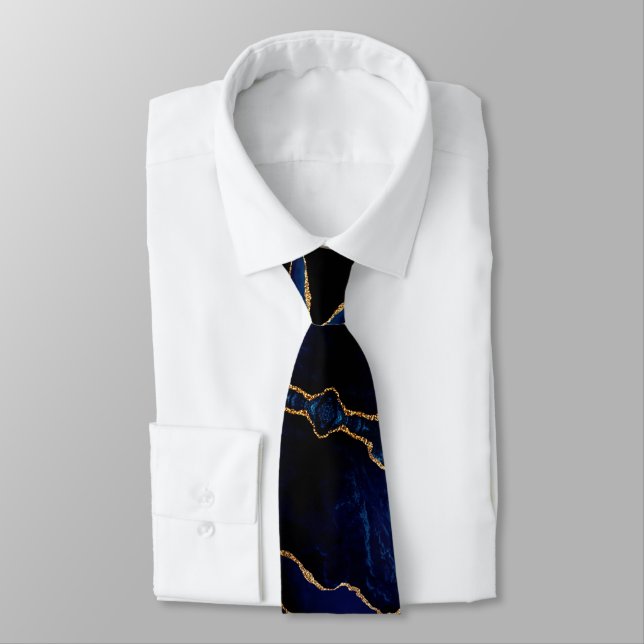 Neck Tie vid marinblått svart Guld Glitter Slips (Bunden)