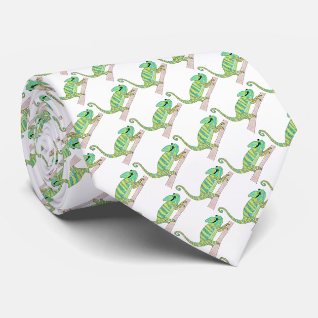 Neck Tie (vit) - Grönt Chameleon Slips (Rullad)