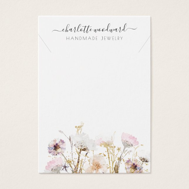 Necklace Jewelry Rosa Guld Glitter Wildblommor Visitkort (Framsidan)