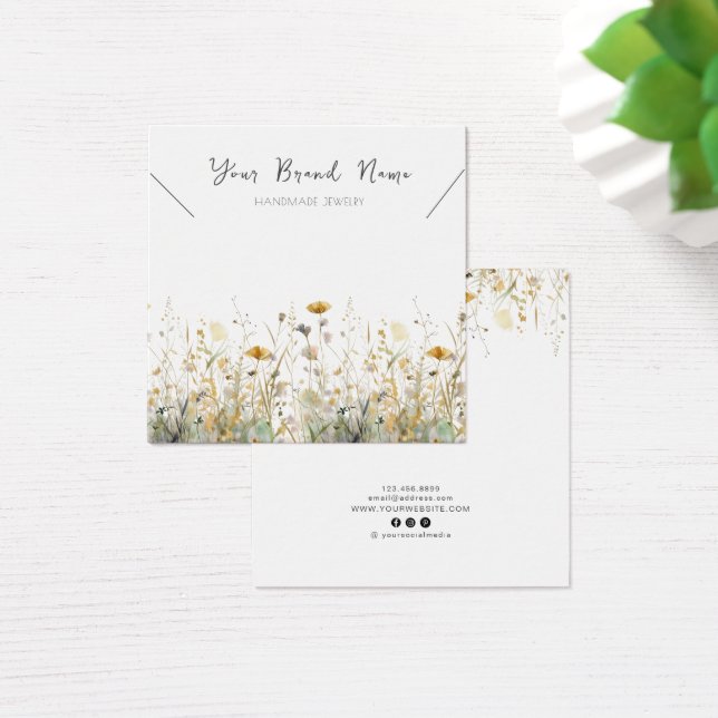 Necklace Visning Card ・ Watercolor Wildblommor Fyrkantigt Visitkort (Skivbord)