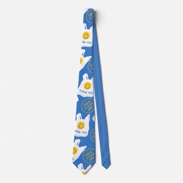 Necktie Ha En Trevlig Dag Glad Ansikte Tack Blå Slips (Framsida)