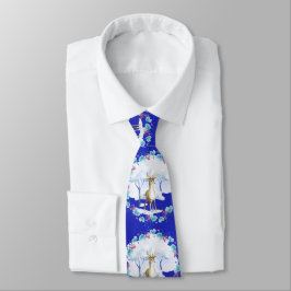 Necktie med en Hjort i blått och vitt Slips