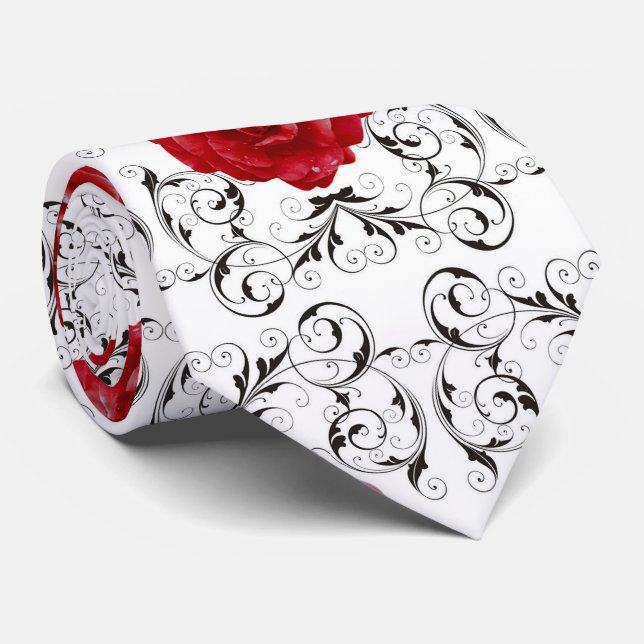 Necktie - Röd ros Scrollwork Slips (Rullad)