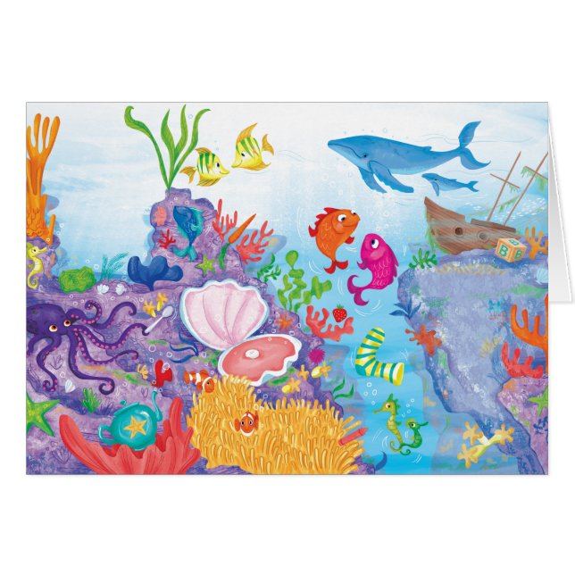 Ned i havet hälsningskort (Framsidan Horizontal)