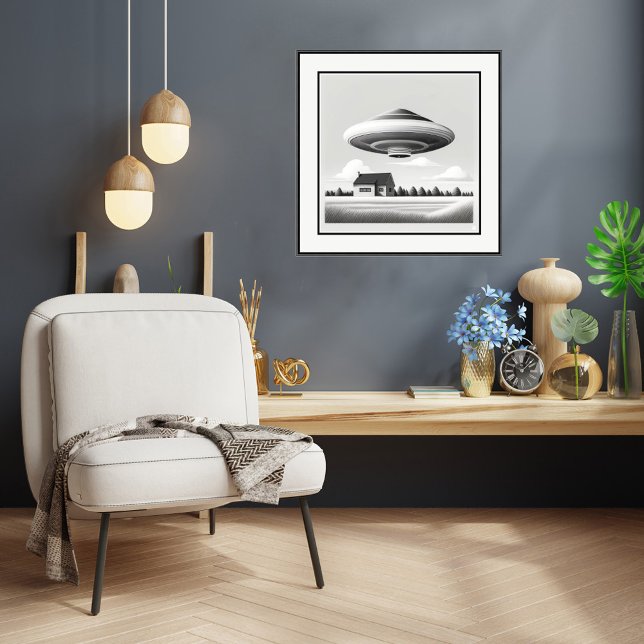 Ned på Farm - UFO Art-utskrift Poster (Down On The Farm - UFO Art Print.
Art: Roger Smith)