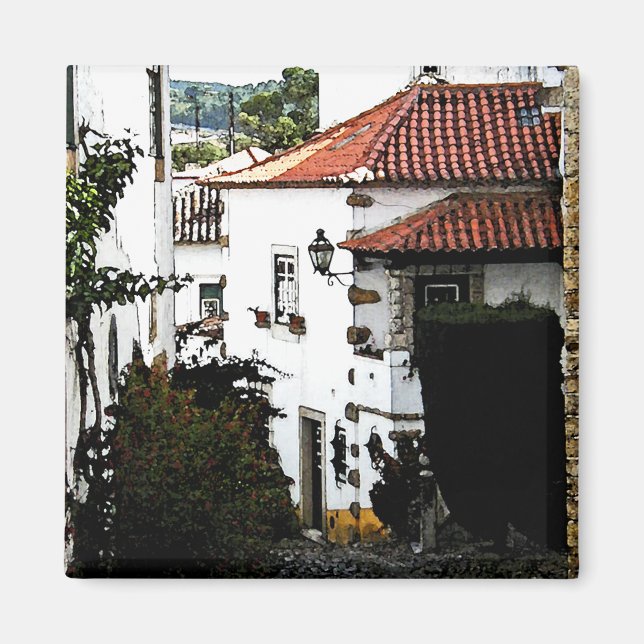 Ned på gatan i Obidos Portugal Magnet (Framsidan)