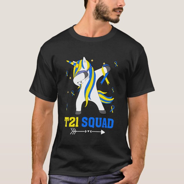 Ned Syndrome Awareness T21 Squad Dabbing Unicorn T Shirt (Framsida)