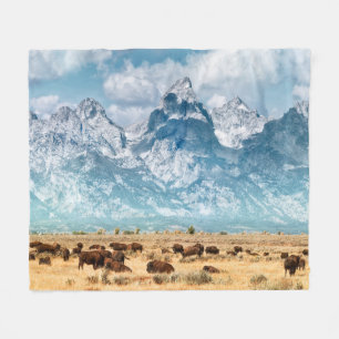 Nedanför buffel de storslagna Teton bergen Fleecefilt