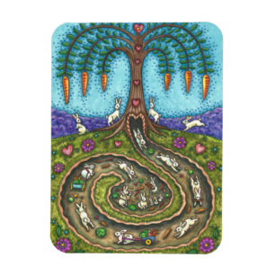 NEDANFÖR KANINEN HÅL, CARROT WILLOW TRÄD FOLK ART MAGNET