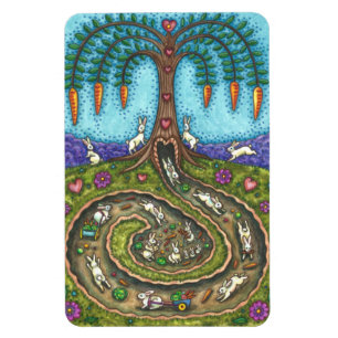 NEDANFÖR KANINEN HÅL, CARROT WILLOW TRÄD FOLK ART MAGNET