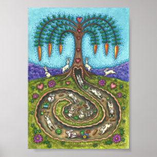 NEDANFÖR KANINEN HÅL, CARROT WILLOW TRÄD FOLK ART POSTER