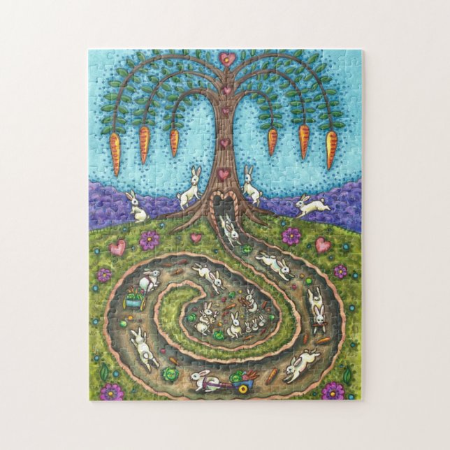 NEDANFÖR KANINEN HÅL, CARROT WILLOW TRÄD FOLK ART PUSSEL (Vertikal)