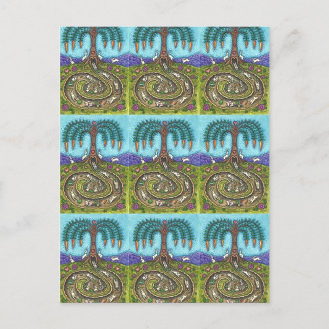 NEDANFÖR KANINEN HÅL, CARROT WILLOW TRÄD FOLK ART VYKORT (Framsida)