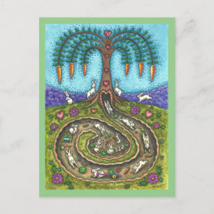 NEDANFÖR KANINEN HÅL, CARROT WILLOW TRÄD FOLK ART VYKORT