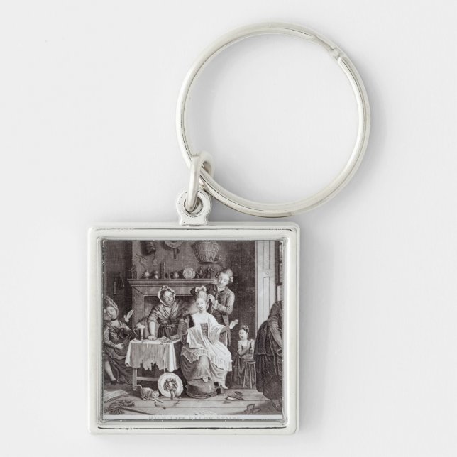 Nedanför trappor för kickliv fyrkantig silverfärgad nyckelring (Framsidan)