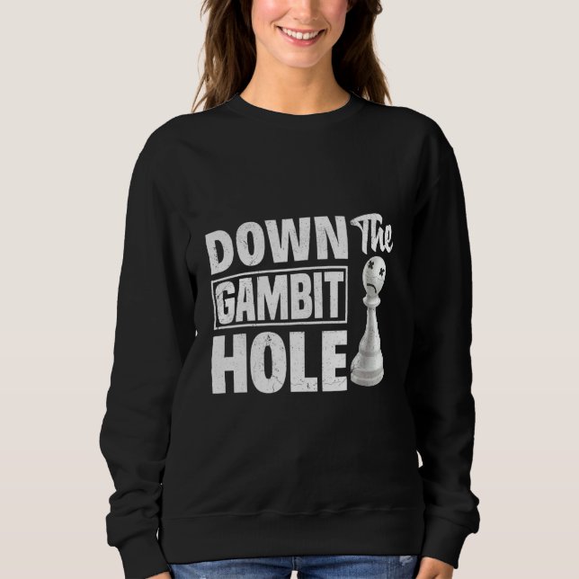 Nedåt i Gambit Hål Chess Checkmate Kung Queen T Shirt (Framsida)