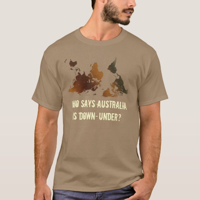 NEDÅT UPSIDE-DOWN FUNNY NZ WORLD MAP T-Shirt (Framsida)