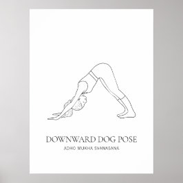 Nedåtriktad Hund, Yoga Minimalist Black Line Art Poster