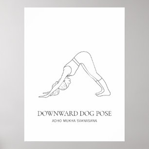 Nedåtriktad Hund, Yoga Minimalist Black Line Art Poster