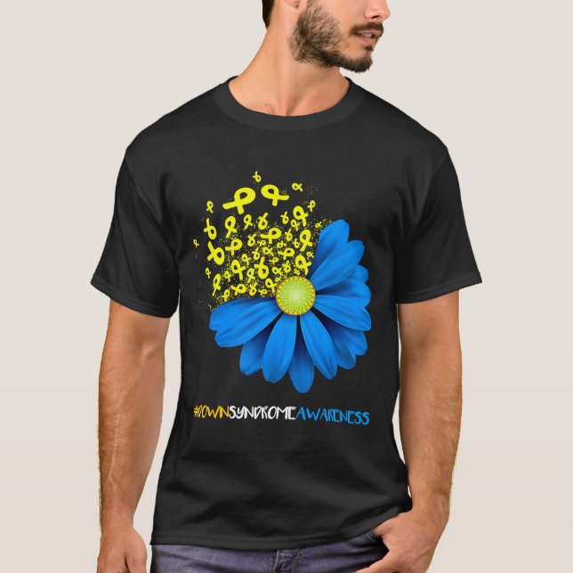 Nedåtsyndrom Blå och Yel - Blå och blå menyfliksom T Shirt (Framsida)