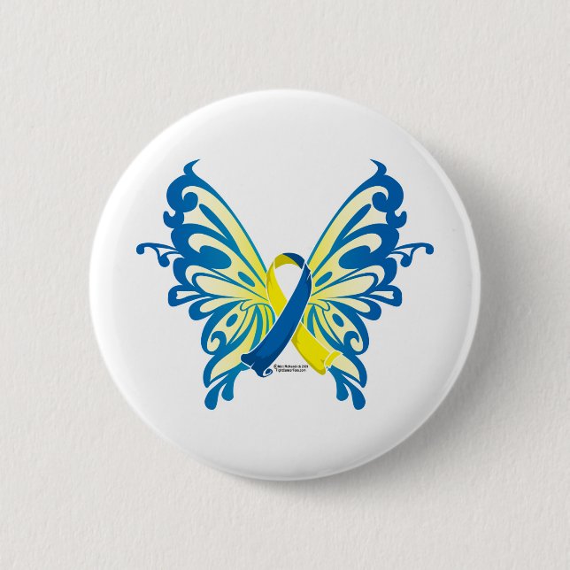 Nedåtsyndrome Butterfly Ribbon Knapp (Framsida)