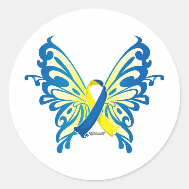 Nedåtsyndrome Butterfly Ribbon Runt Klistermärke (Framsida)
