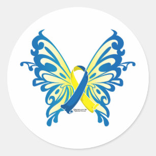 Nedåtsyndrome Butterfly Ribbon Runt Klistermärke
