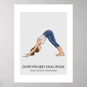 Nedåtvänd Hund Pose Yoga Fitness Kvinna Poster