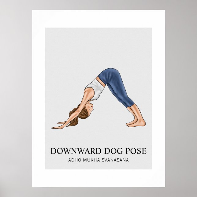 Nedåtvänd Hund Pose Yoga Fitness Woman Poster (Framsidan)
