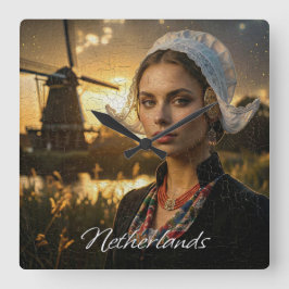 Nederländerna - AI OLJEMÅLNING Fyrkantig Klocka
