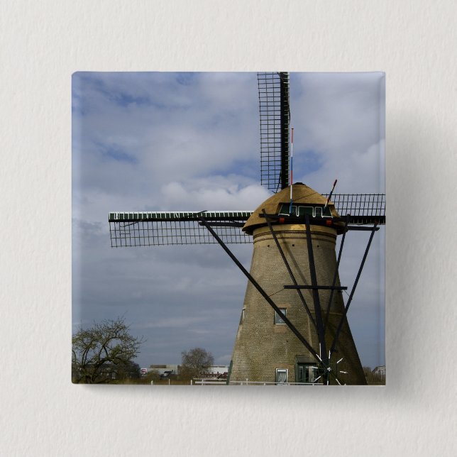 Nederländerna (även känd som Holland), Kinderdijk. Knapp (Framsida)