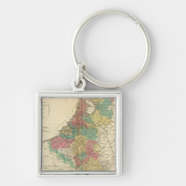 Nederländerna, Beligium Atlas Karta Fyrkantig Silverfärgad Nyckelring (Framsidan)