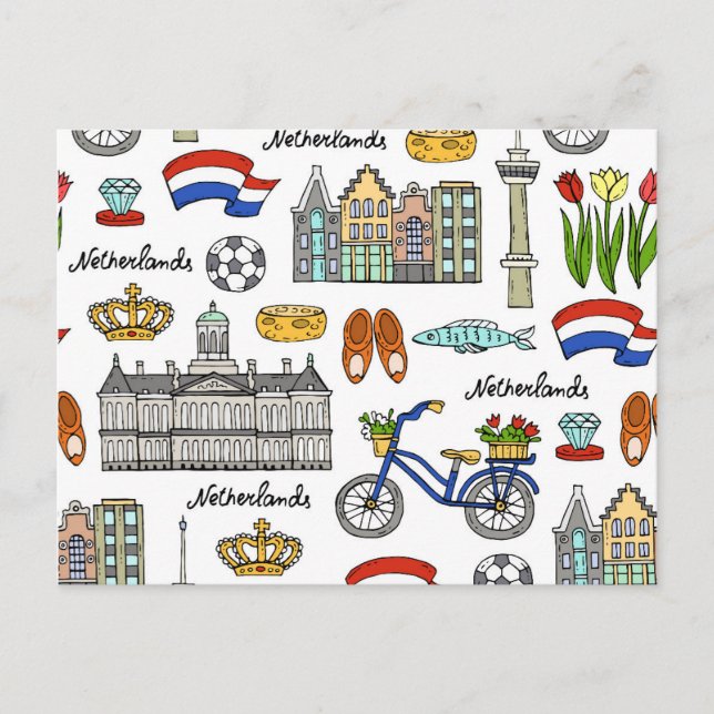Nederländerna Doodle Mönster Vykort (Framsida)