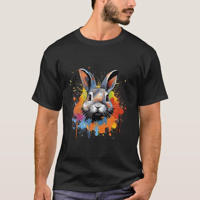Nederländerna Dwarf Rabbit Colorful Stänk T Shirt (Framsida)