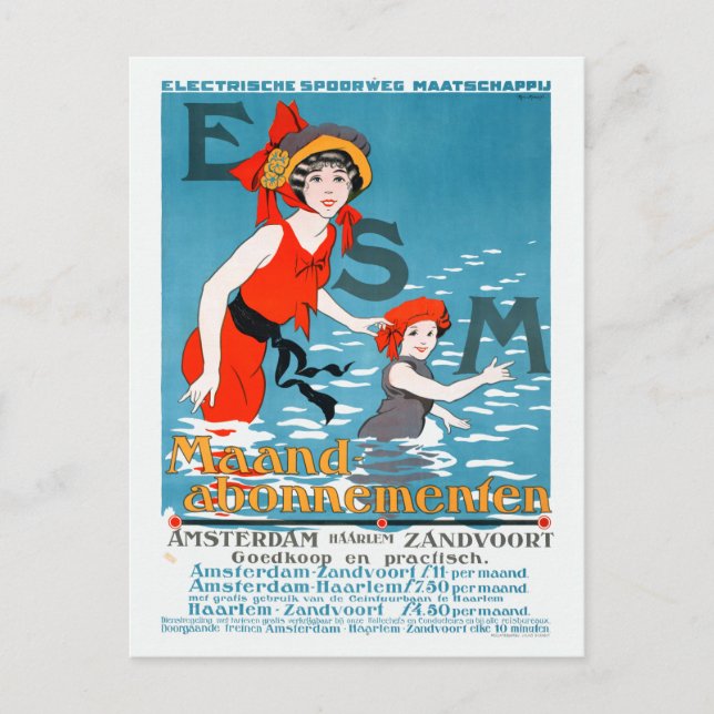 Nederländerna ESM Amsterdam Haarlem Vintage affisc Vykort (Framsida)