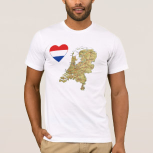 Nederländerna Flagga Heart och Karta T-Shirt