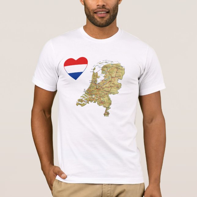 Nederländerna Flagga Heart och Karta T-Shirt (Framsida)