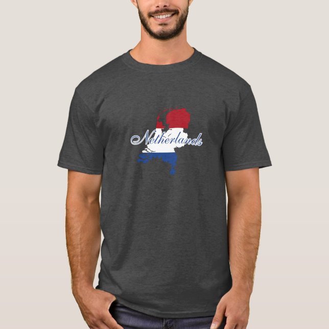 Nederländerna Flagga Karta Souvenir Modern T Shirt (Framsida)
