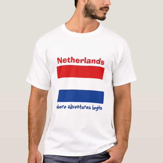 Nederländerna Flagga + Karta + Text T-Shirt (Framsida)