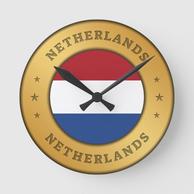 Nederländerna Flagga Rund Klocka (Framsida)