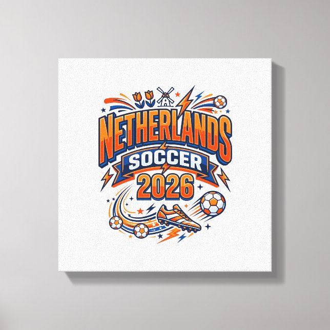 Nederländerna Fotboll 2026 Fotboll Bold Land Typog Canvastryck (Framsida)